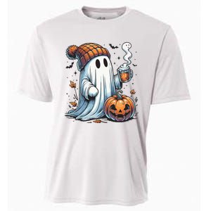 Cute Ghost Drinking Coffee Halloween Ghost Coffee Women Cooling Performance Crew T-Shirt