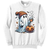 Cute Ghost Drinking Coffee Halloween Ghost Coffee Women Sweatshirt