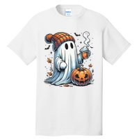 Cute Ghost Drinking Coffee Halloween Ghost Coffee Women Tall T-Shirt