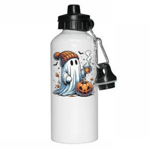 Cute Ghost Drinking Coffee Halloween Ghost Coffee Women Aluminum Water Bottle