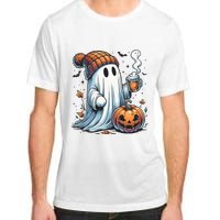 Cute Ghost Drinking Coffee Halloween Ghost Coffee Women Adult ChromaSoft Performance T-Shirt