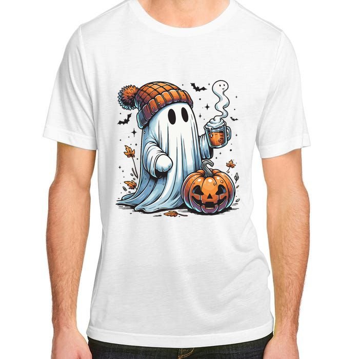 Cute Ghost Drinking Coffee Halloween Ghost Coffee Women Adult ChromaSoft Performance T-Shirt