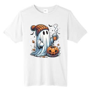 Cute Ghost Drinking Coffee Halloween Ghost Coffee Women Tall Fusion ChromaSoft Performance T-Shirt