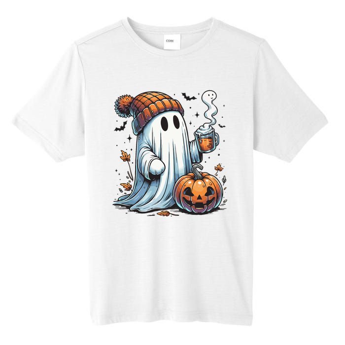 Cute Ghost Drinking Coffee Halloween Ghost Coffee Women Tall Fusion ChromaSoft Performance T-Shirt