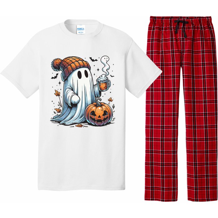 Cute Ghost Drinking Coffee Halloween Ghost Coffee Women Pajama Set