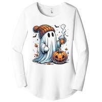 Cute Ghost Drinking Coffee Halloween Ghost Coffee Women Women's Perfect Tri Tunic Long Sleeve Shirt