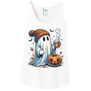 Cute Ghost Drinking Coffee Halloween Ghost Coffee Women Ladies Essential Tank