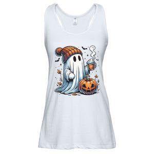 Cute Ghost Drinking Coffee Halloween Ghost Coffee Women Ladies Essential Flowy Tank