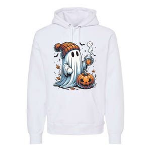 Cute Ghost Drinking Coffee Halloween Ghost Coffee Women Premium Hoodie