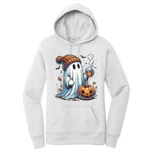 Cute Ghost Drinking Coffee Halloween Ghost Coffee Women Women's Pullover Hoodie