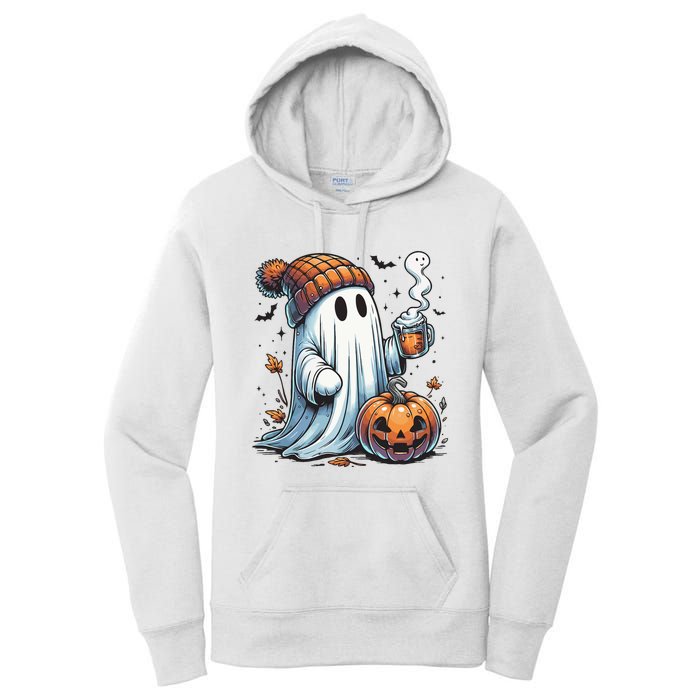 Cute Ghost Drinking Coffee Halloween Ghost Coffee Women Women's Pullover Hoodie