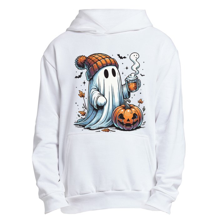 Cute Ghost Drinking Coffee Halloween Ghost Coffee Women Urban Pullover Hoodie