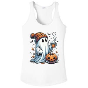 Cute Ghost Drinking Coffee Halloween Ghost Coffee Women Ladies PosiCharge Competitor Racerback Tank