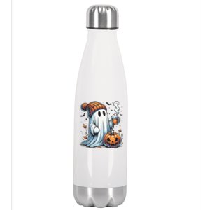 Cute Ghost Drinking Coffee Halloween Ghost Coffee Women Stainless Steel Insulated Water Bottle