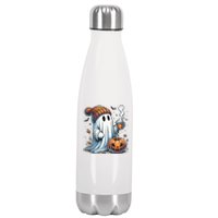 Cute Ghost Drinking Coffee Halloween Ghost Coffee Women Stainless Steel Insulated Water Bottle