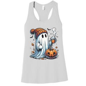 Cute Ghost Drinking Coffee Halloween Ghost Coffee Women Women's Racerback Tank