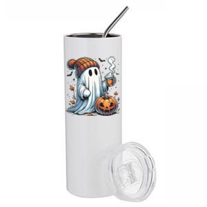 Cute Ghost Drinking Coffee Halloween Ghost Coffee Women Stainless Steel Tumbler