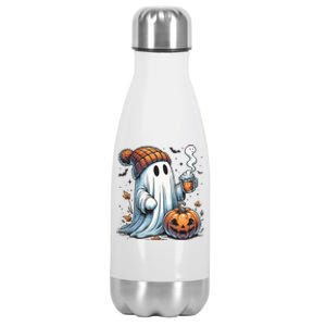 Cute Ghost Drinking Coffee Halloween Ghost Coffee Women Stainless Steel Insulated Water Bottle