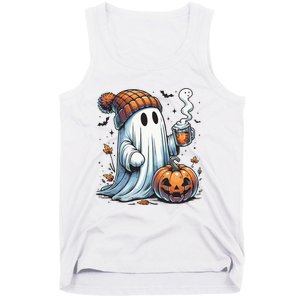 Cute Ghost Drinking Coffee Halloween Ghost Coffee Women Tank Top