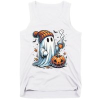 Cute Ghost Drinking Coffee Halloween Ghost Coffee Women Tank Top