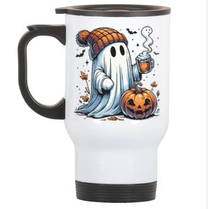 Cute Ghost Drinking Coffee Halloween Ghost Coffee Women Stainless Steel Travel Mug