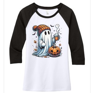 Cute Ghost Drinking Coffee Halloween Ghost Coffee Women Women's Tri-Blend 3/4-Sleeve Raglan Shirt