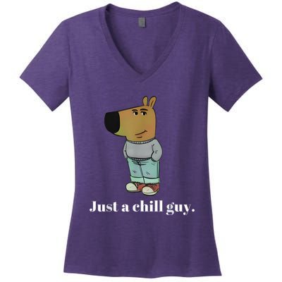 Chill Guy Dog Funny Chill Guy Meme Women's V-Neck T-Shirt