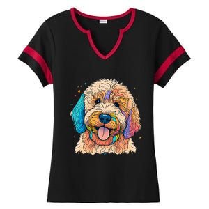 Cute Goldendoodle Dog On Golden Doodle Lover Ladies Halftime Notch Neck Tee