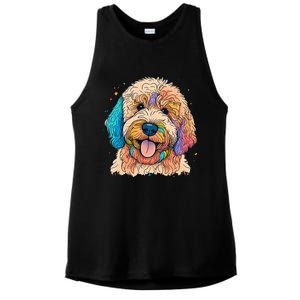 Cute Goldendoodle Dog On Golden Doodle Lover Ladies PosiCharge Tri-Blend Wicking Tank