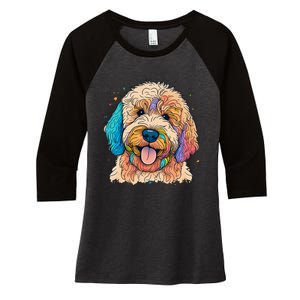 Cute Goldendoodle Dog On Golden Doodle Lover Women's Tri-Blend 3/4-Sleeve Raglan Shirt