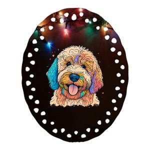 Cute Goldendoodle Dog On Golden Doodle Lover Ceramic Oval Ornament