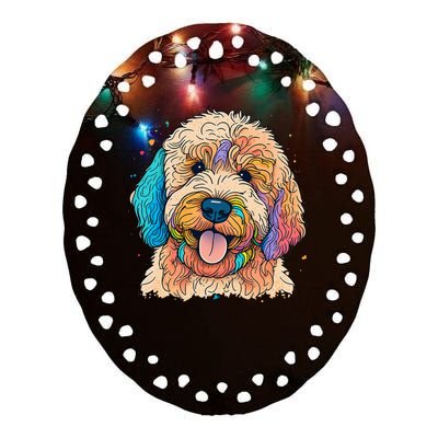 Cute Goldendoodle Dog On Golden Doodle Lover Ceramic Oval Ornament