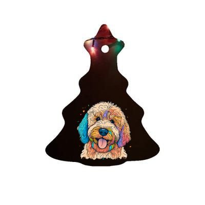 Cute Goldendoodle Dog On Golden Doodle Lover Ceramic Tree Ornament