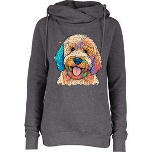 Cute Goldendoodle Dog On Golden Doodle Lover Womens Funnel Neck Pullover Hood