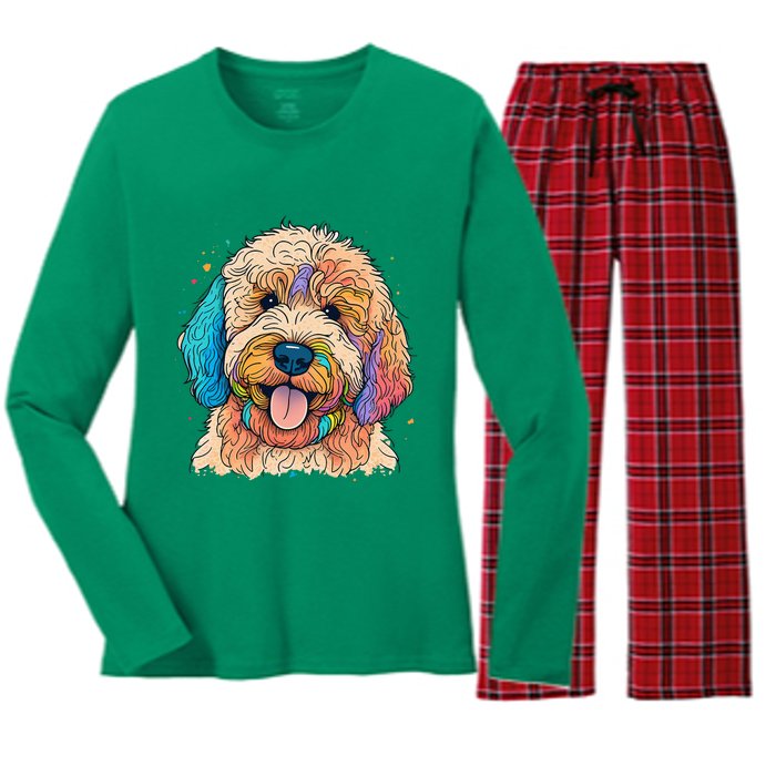 Cute Goldendoodle Dog On Golden Doodle Lover Women's Long Sleeve Flannel Pajama Set 