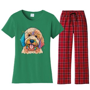 Cute Goldendoodle Dog On Golden Doodle Lover Women's Flannel Pajama Set