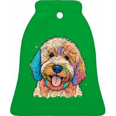 Cute Goldendoodle Dog On Golden Doodle Lover Ceramic Bell Ornament