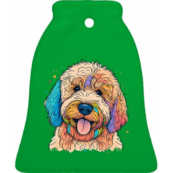 Cute Goldendoodle Dog On Golden Doodle Lover Ceramic Bell Ornament