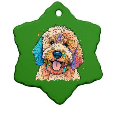 Cute Goldendoodle Dog On Golden Doodle Lover Ceramic Star Ornament