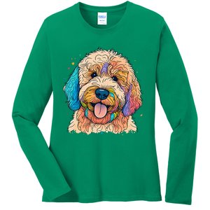 Cute Goldendoodle Dog On Golden Doodle Lover Ladies Long Sleeve Shirt