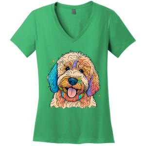 Cute Goldendoodle Dog On Golden Doodle Lover Women's V-Neck T-Shirt