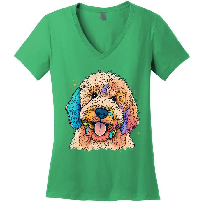 Cute Goldendoodle Dog On Golden Doodle Lover Women's V-Neck T-Shirt