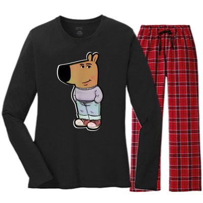 Chill Guy Dog Funny Chill Guy Meme Women's Long Sleeve Flannel Pajama Set 