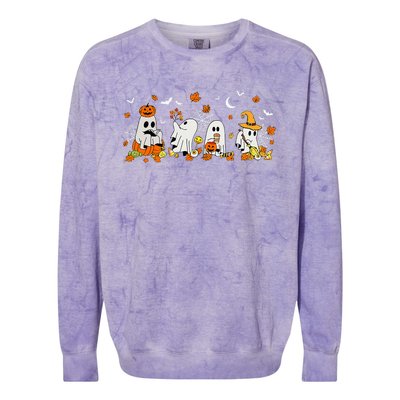 Cute Ghost Drinking Coffee Halloween Fall Ghost Book Reading Colorblast Crewneck Sweatshirt