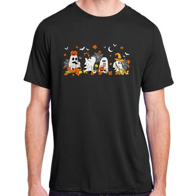 Cute Ghost Drinking Coffee Halloween Fall Ghost Book Reading Adult ChromaSoft Performance T-Shirt