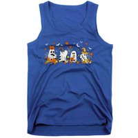 Cute Ghost Drinking Coffee Halloween Fall Ghost Book Reading Tank Top