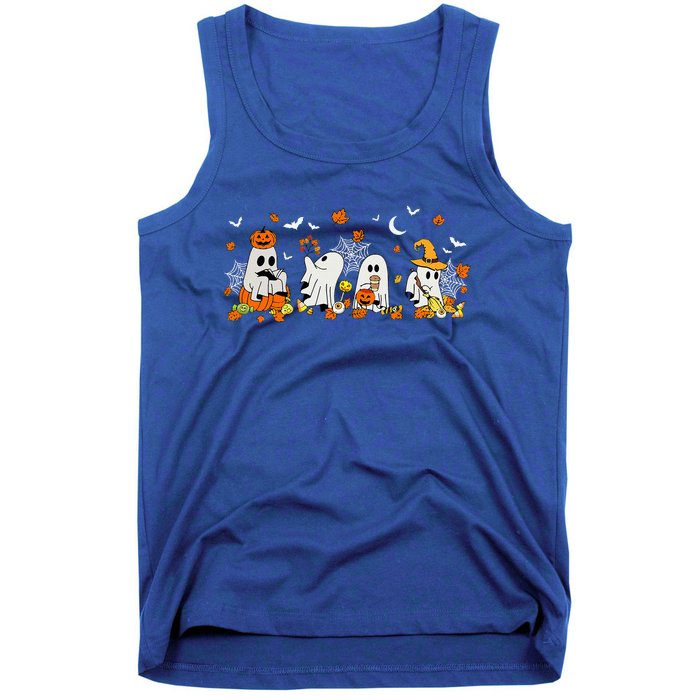 Cute Ghost Drinking Coffee Halloween Fall Ghost Book Reading Tank Top