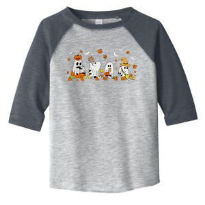 Cute Ghost Drinking Coffee Halloween Fall Ghost Book Reading Toddler Fine Jersey T-Shirt