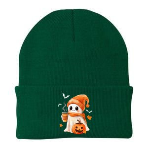 Cute Ghost Drinking Coffee Halloween Ghost Ice Coffee Knit Cap Winter Beanie