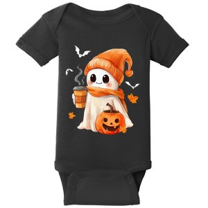 Cute Ghost Drinking Coffee Halloween Ghost Ice Coffee Baby Bodysuit